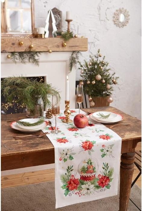 Дорожка на стол Christmas red flowers 40*147 см, 100% хл, саржа 190гр/м2