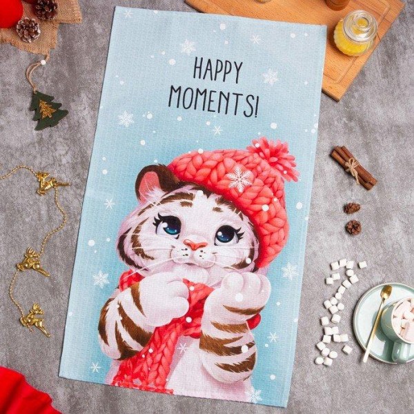 Полотенце Этель «Новый год: Happy moments» 40х73 см, 100% хл, вафля 160 г/м2