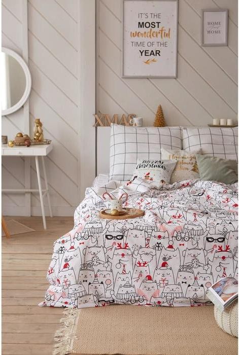 Постельное белье Этель Дуэт Xmas cat 143*215 см - 2 шт, 240*220 см, 70*70 см - 2 шт